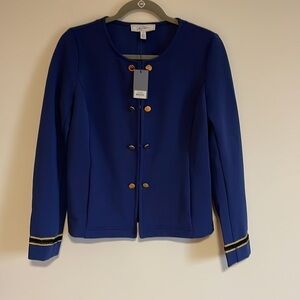 NEW Libby Edelman Captain Jacket Blue Gold Button Long Sleeve Ribbed Medium